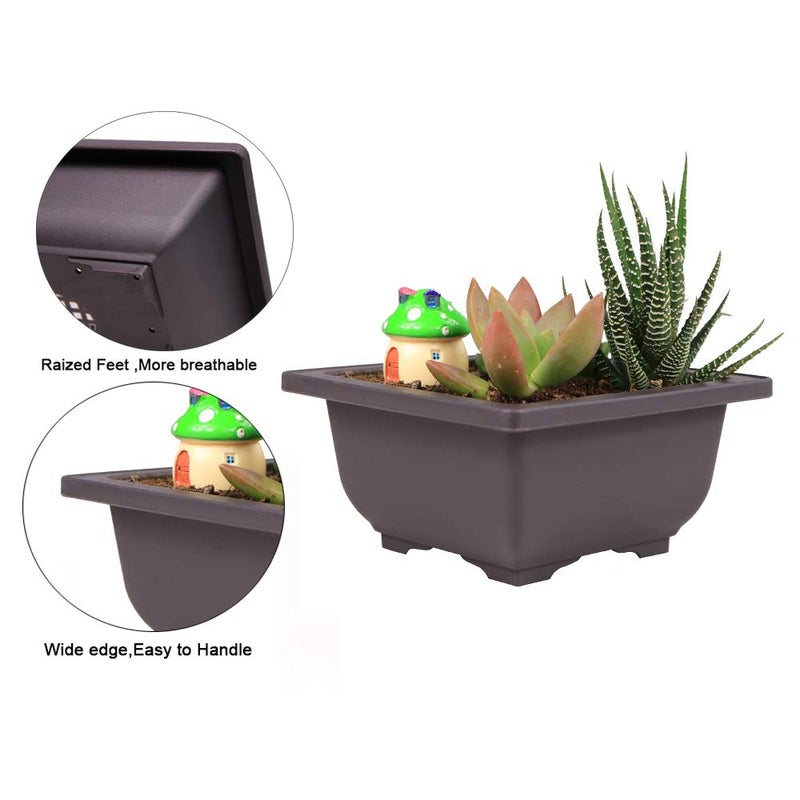 MUZHI 8PCS/Pack Retro Style Square Small Bonsai Training Pots with Tray, Mini Plastic Mocha Garden Flower Pot 4.7" - Image 3